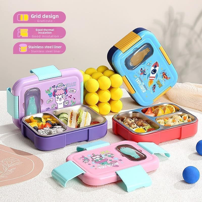 Stainless Steel School Lunch Box for Kids – 3 Compartment, 600ml