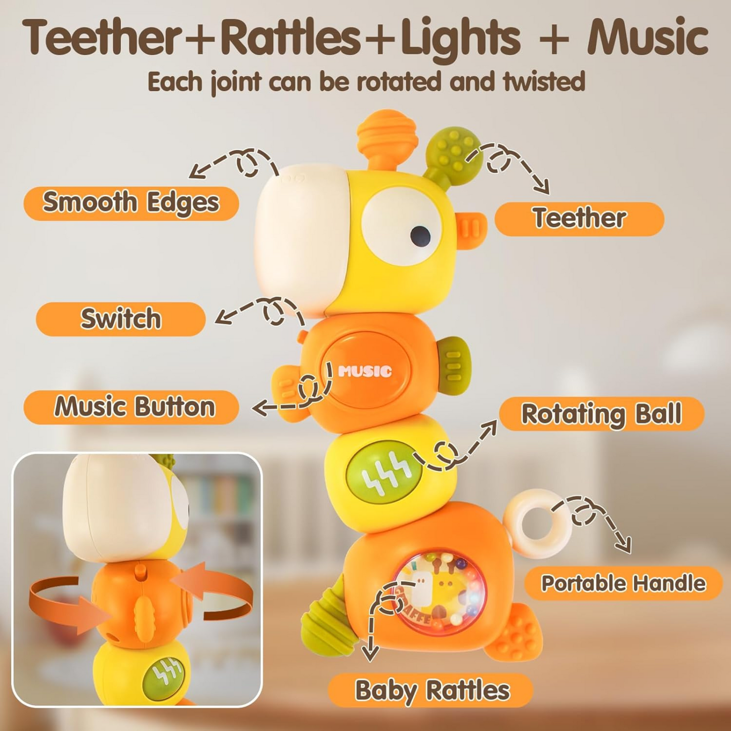 Twisoo 4-in-1 Baby Teething Sensory Rattle Chewable Teether Toys