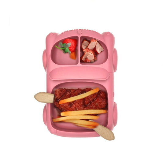 Baby Food Plate - Car Design with Wooden Spoon for Babies and Kids - Twisoo
