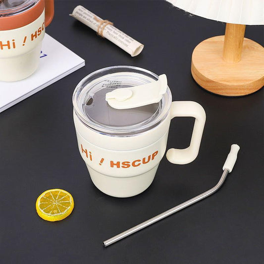 HS Coffee Cup with Straw and Handle for Office & Home - Twisoo
