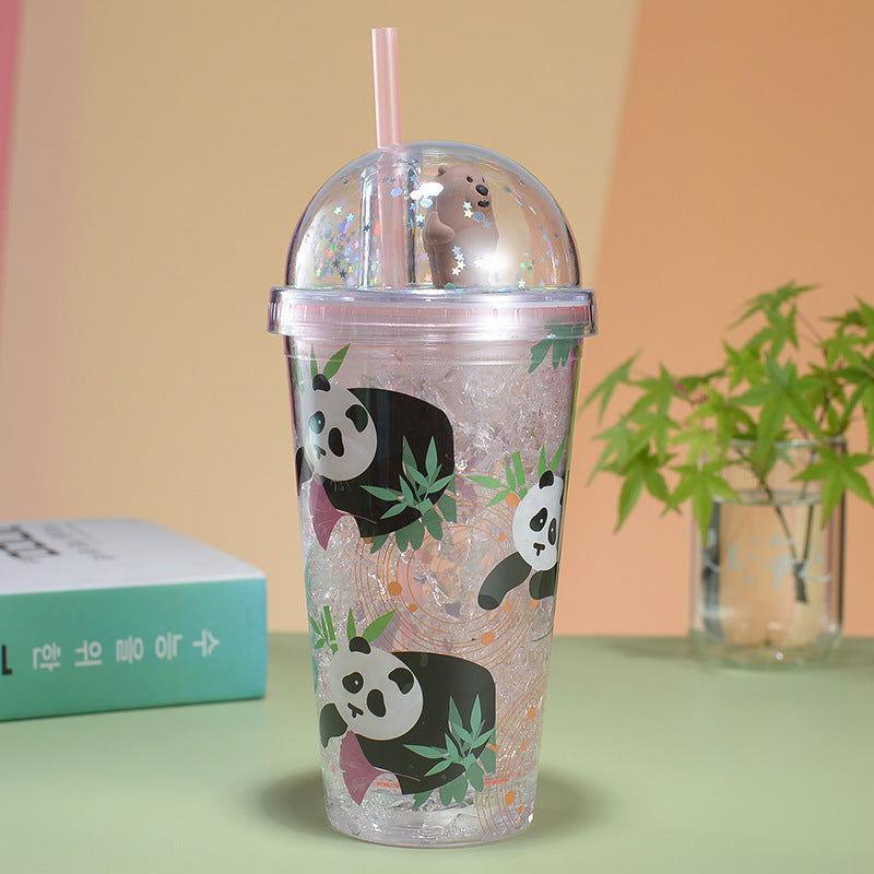 Panda Tumbler with Straw - Double Layer Plastic Cup for Girls - Twisoo