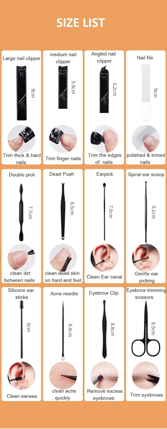 12-in-1 Stainless Steel Manicure Set – Portable Nail Clippers &amp; Beauty Tools Kit