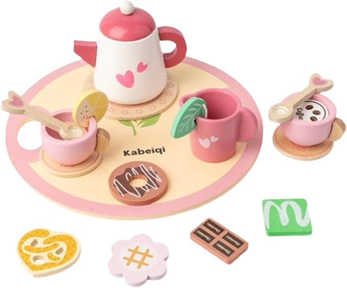 Cabecchi 12-Piece Wooden Tea Set Toy for Kids– Cute Pretend Play