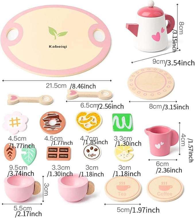 Cabecchi 12-Piece Wooden Tea Set Toy for Kids– Cute Pretend Play