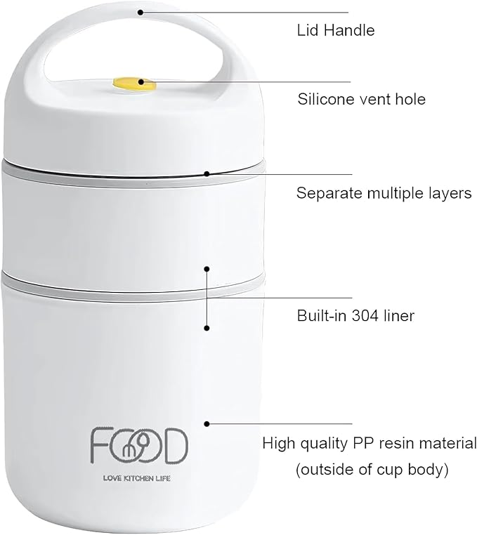 Double Soup Bowl Insulated Lunch Container Thermos Steel Food Jar
