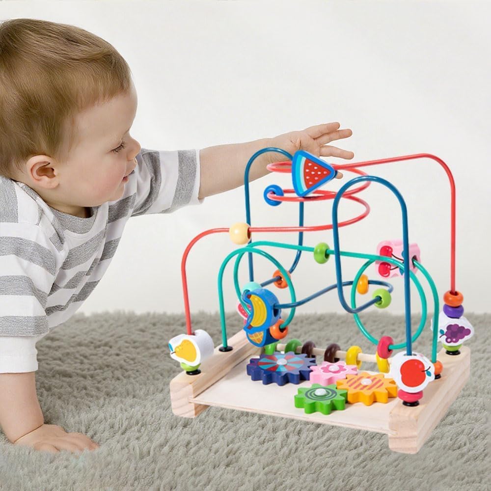 Wooden Bead Maze Roller Coaster Toy for Toddlers - Early Learning Toy