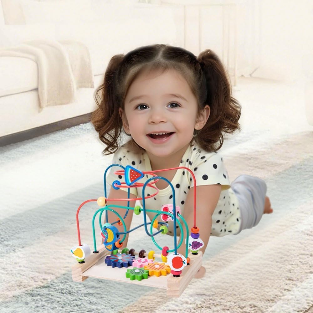 Wooden Bead Maze Roller Coaster Toy for Toddlers - Early Learning Toy