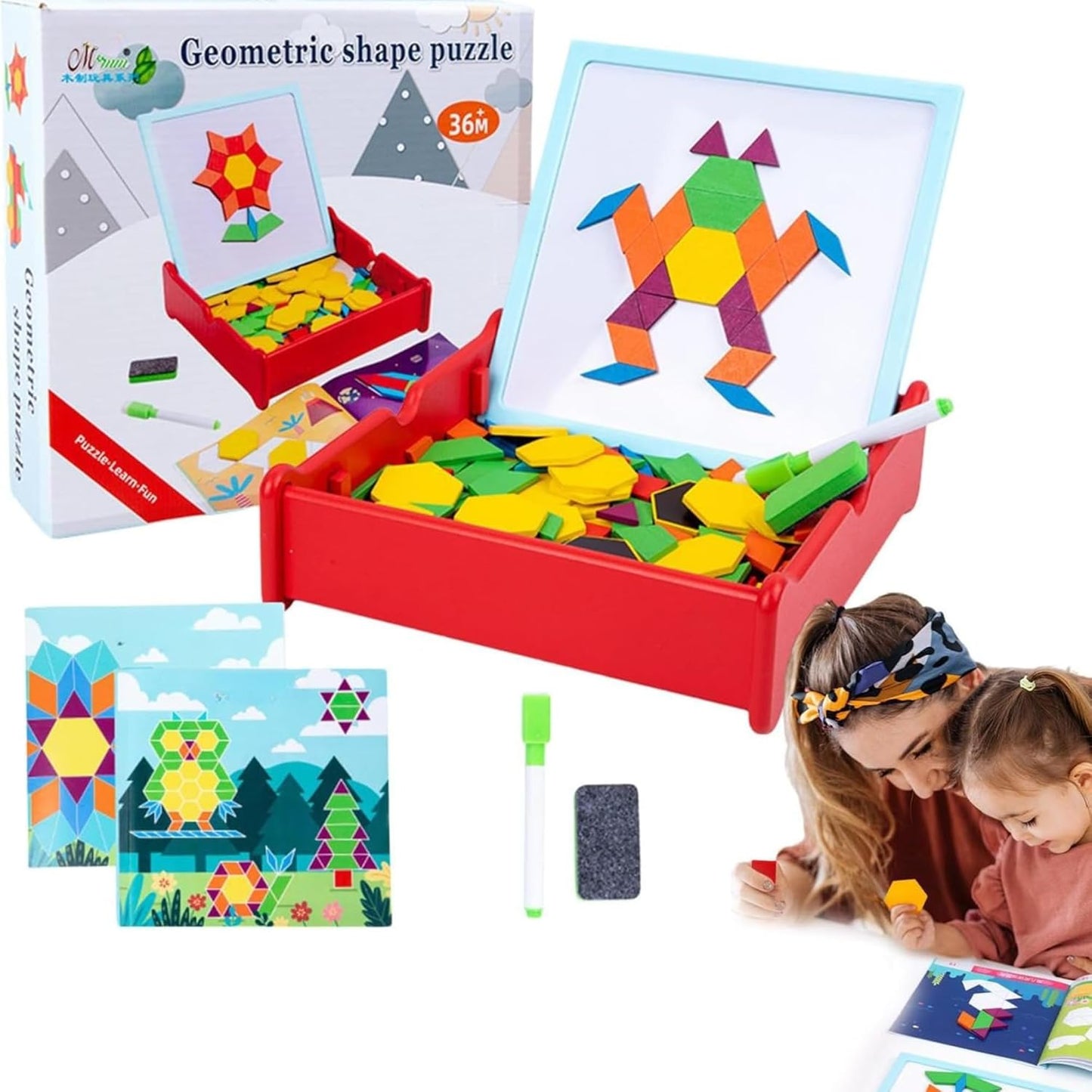 Tangram Puzzle Wooden Magnetic Blocks - Educational Geometric Toy
