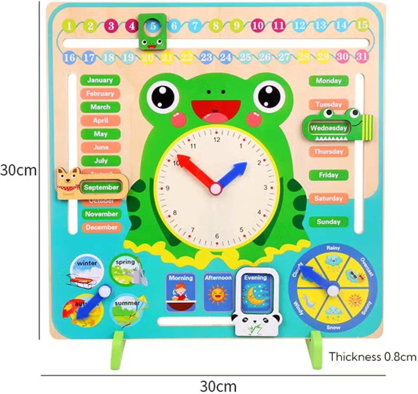 Montessori Wooden Calendar Clock Board for Kids – Multi-Functional Toy