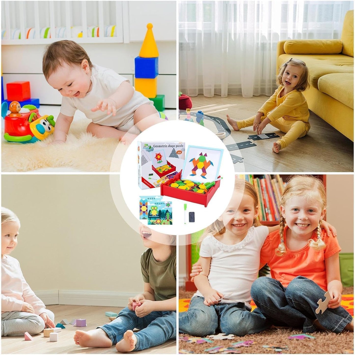 Tangram Puzzle Wooden Magnetic Blocks - Educational Geometric Toy